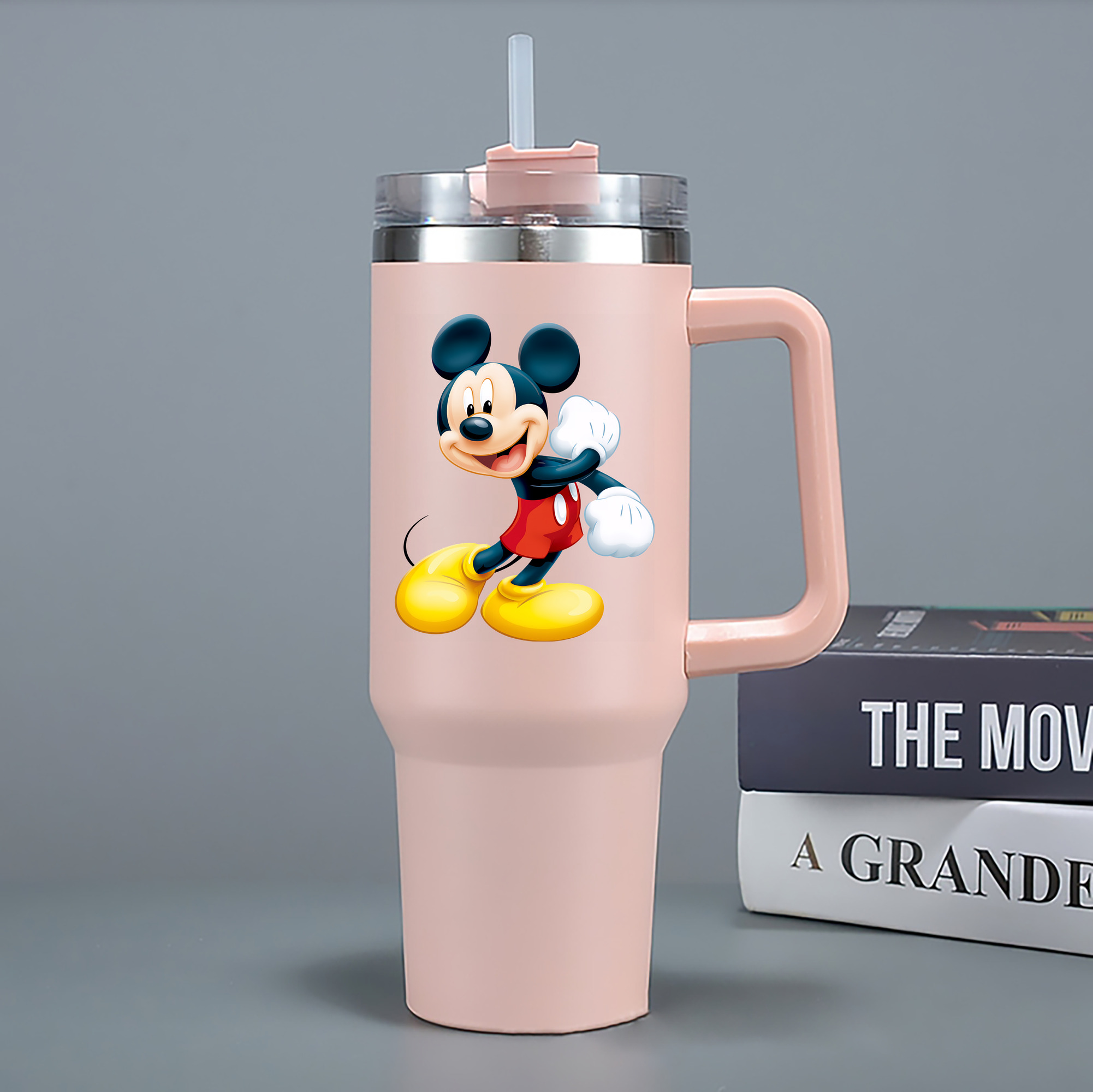 （画像用） ミッキーマウス Mickey Mouse 1200mL車用タンブラー - クリスタルステッカー（プラスチックストロー付き）
